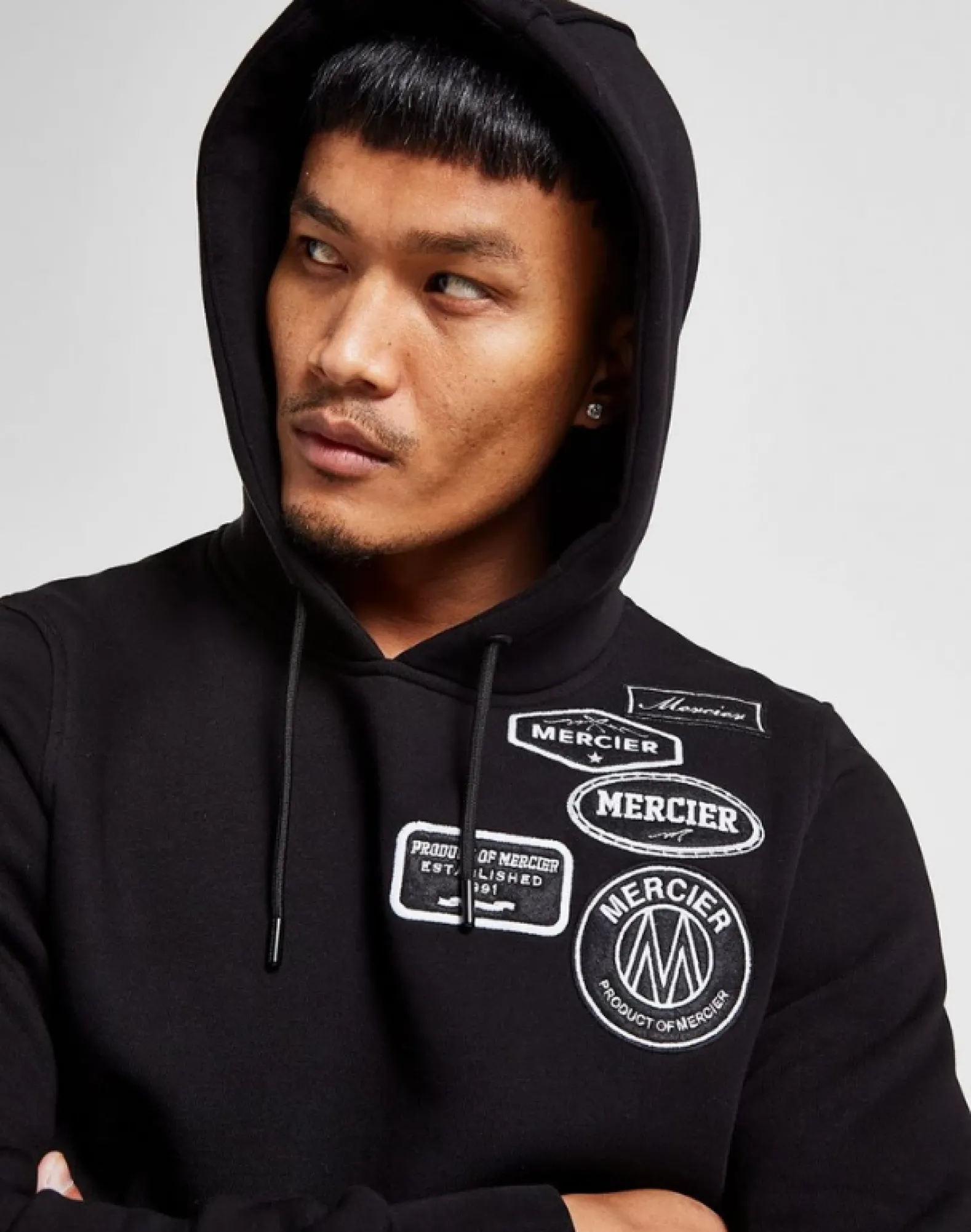 Black Mono Badge Hoodie