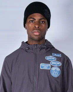 Black Tonal Badge Ribbed Beanie