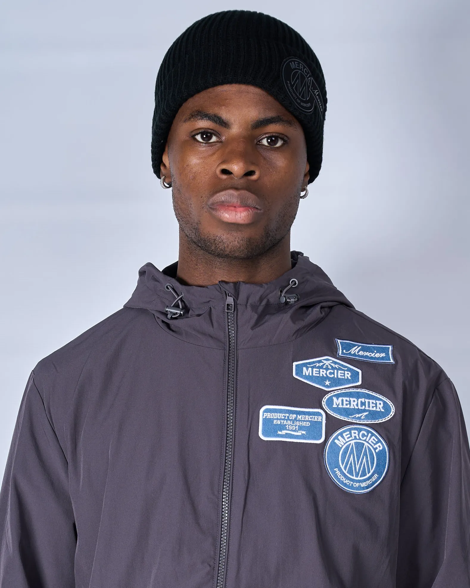 Black Tonal Badge Ribbed Beanie
