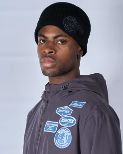 Black Tonal Badge Ribbed Beanie
