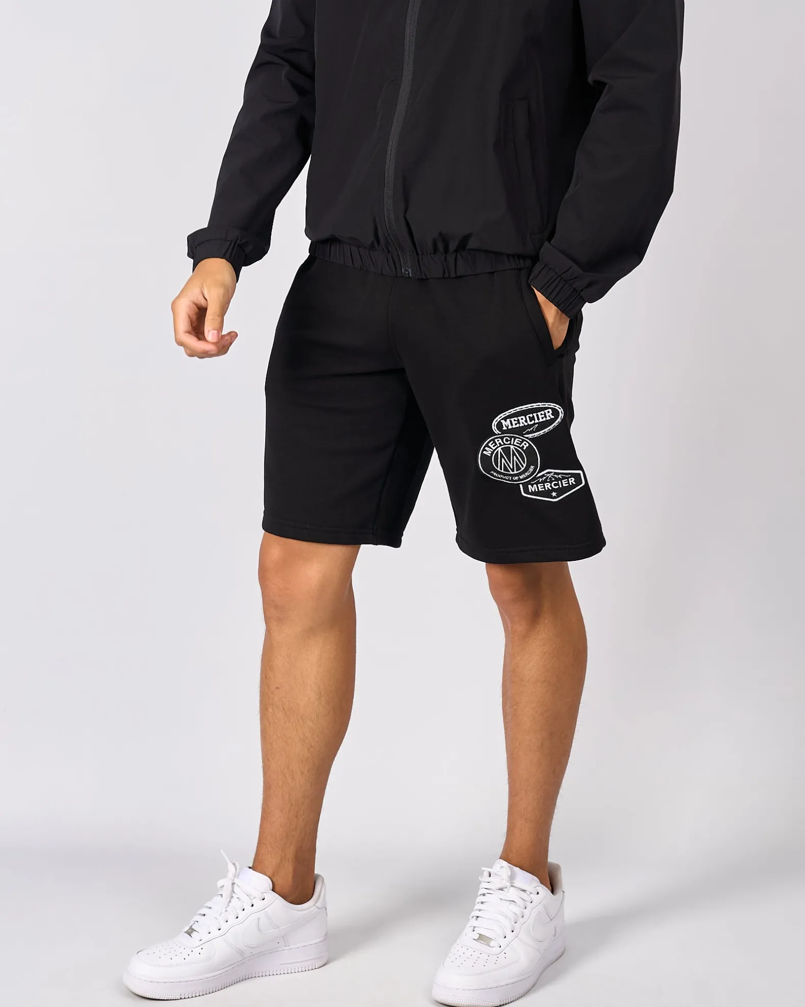 Black White Mono Badge Shorts