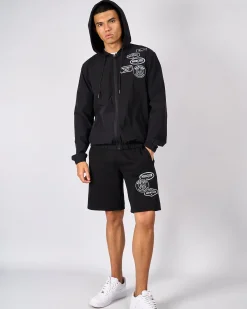 Black White Mono Badge Shorts