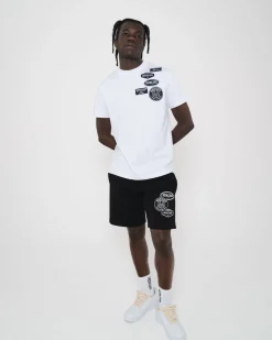 Black White Mono Badge Shorts