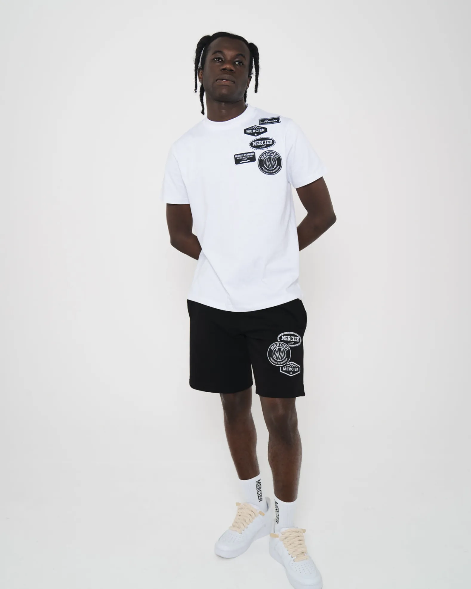 Black White Mono Badge Shorts
