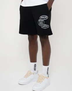 Black White Mono Badge Shorts