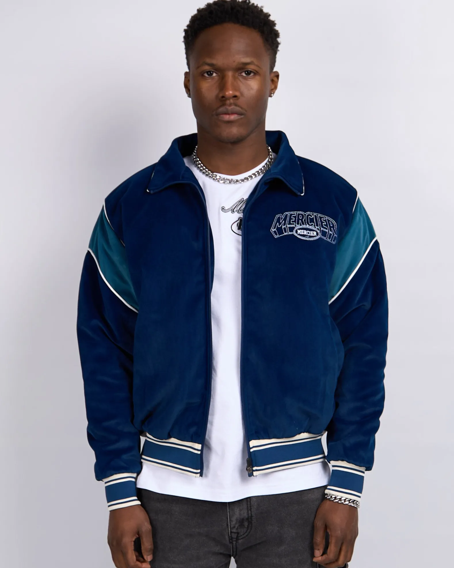 Navy Mercier Court Velour Track Top