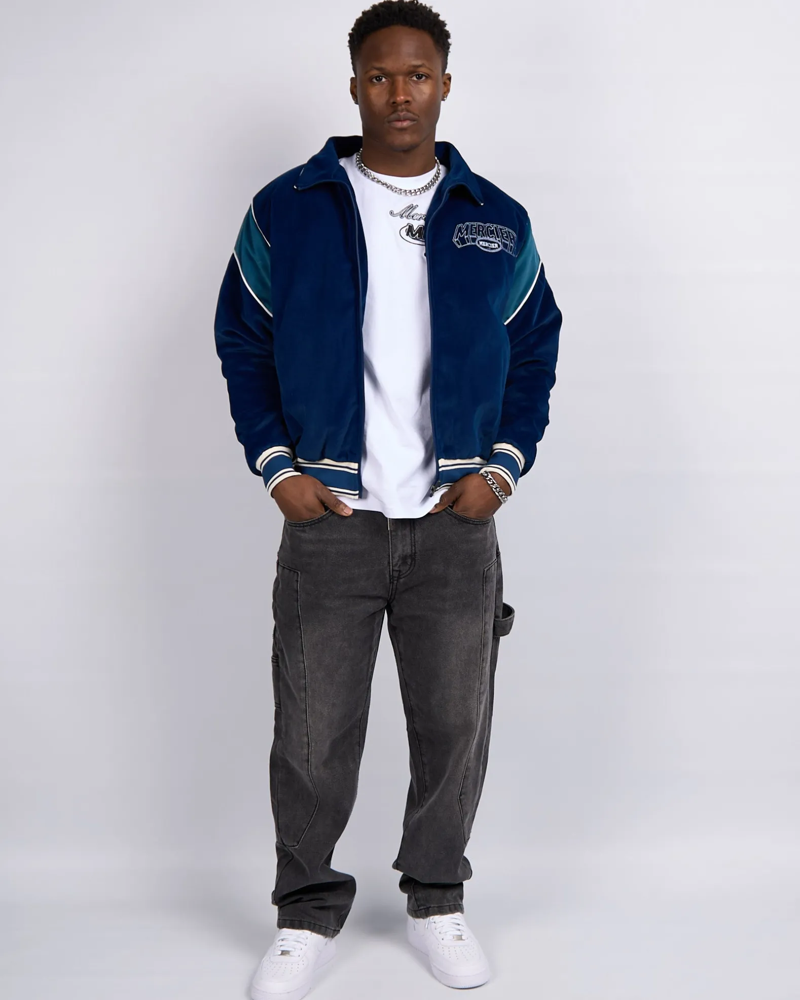 Navy Mercier Court Velour Track Top