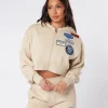 Womens Almond OG Badge Cropped Zip Up