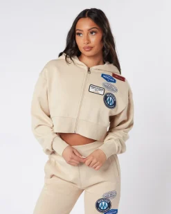 Womens Almond OG Badge Cropped Zip Up