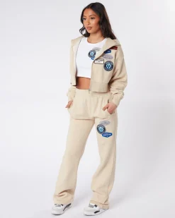 Womens Almond OG Badge Cropped Zip Up