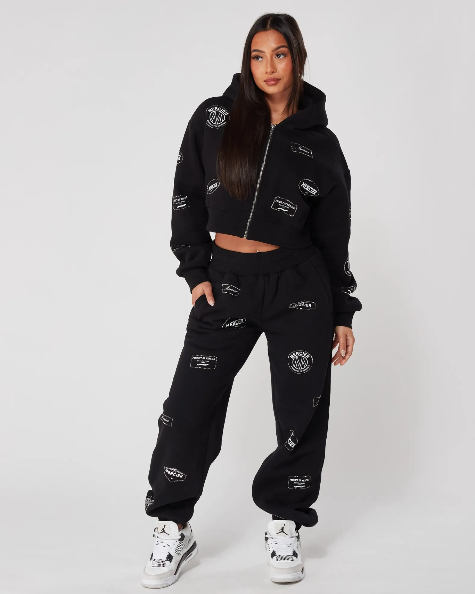 Womens Black Diamante Badge Joggers