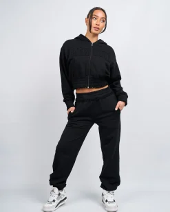 Womens Black Distressed Joggers