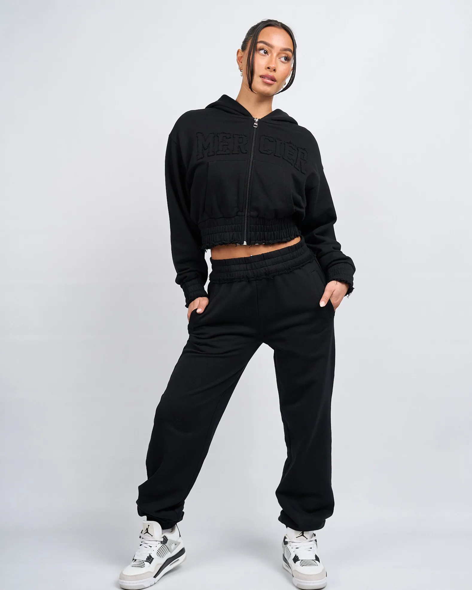 Womens Black Distressed Joggers