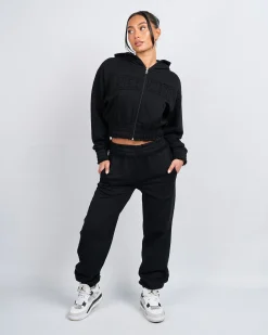Womens Black Distressed Joggers