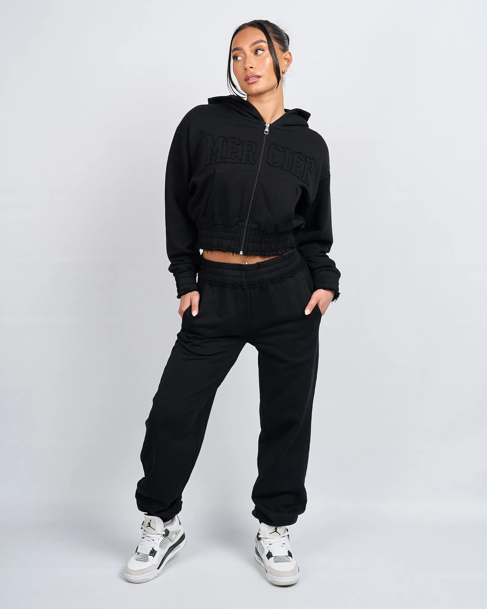 Womens Black Distressed Joggers