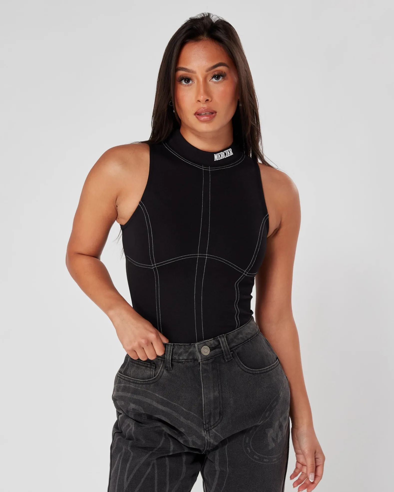Womens Black Maison Stitch Bodysuit