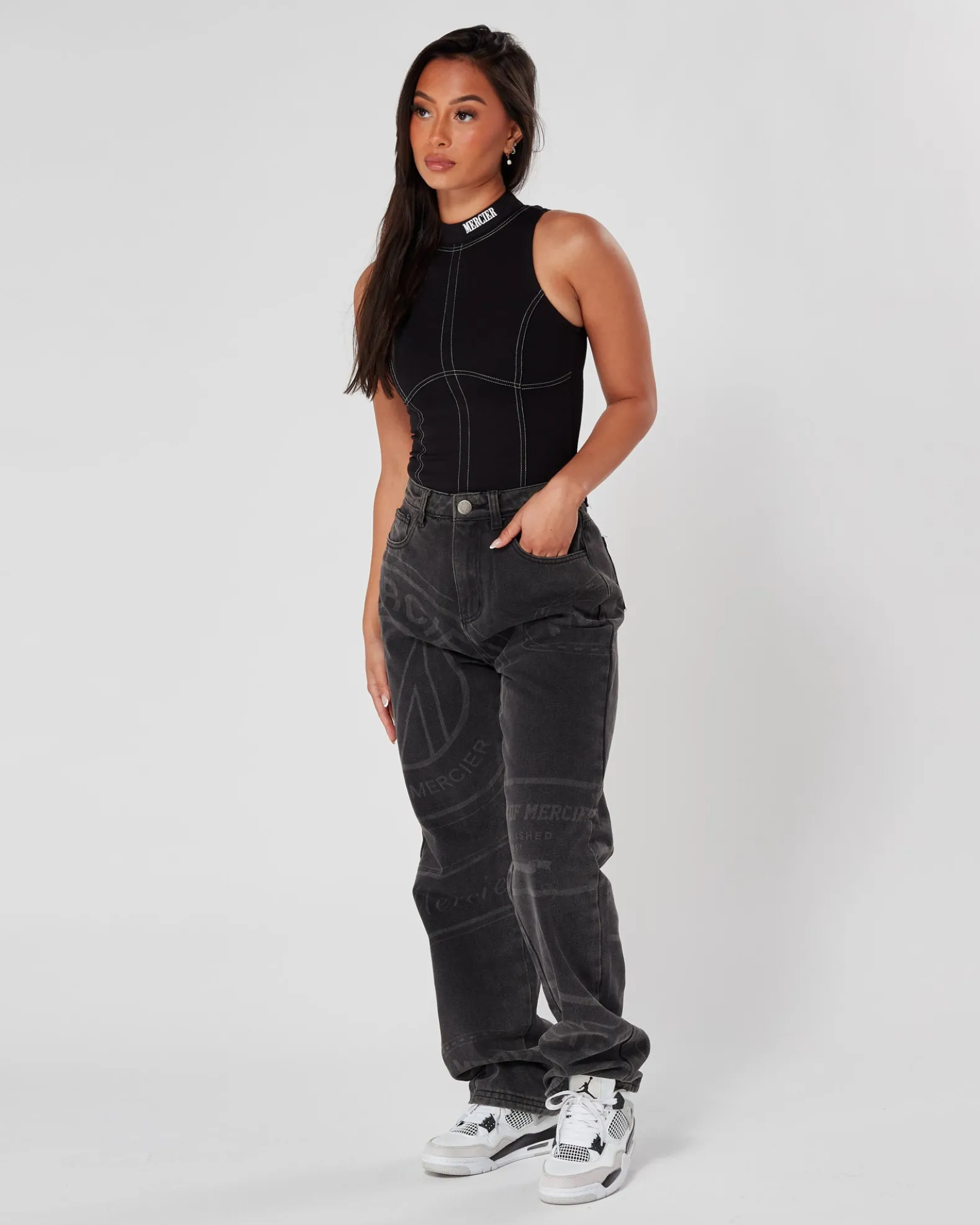 Womens Black Maison Stitch Bodysuit