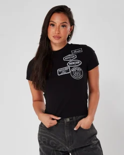 Womens Black Mono Badge Fitted Tshirt