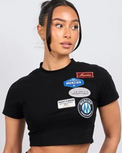 Womens Black OG Badge Cropped Baby Tshirt