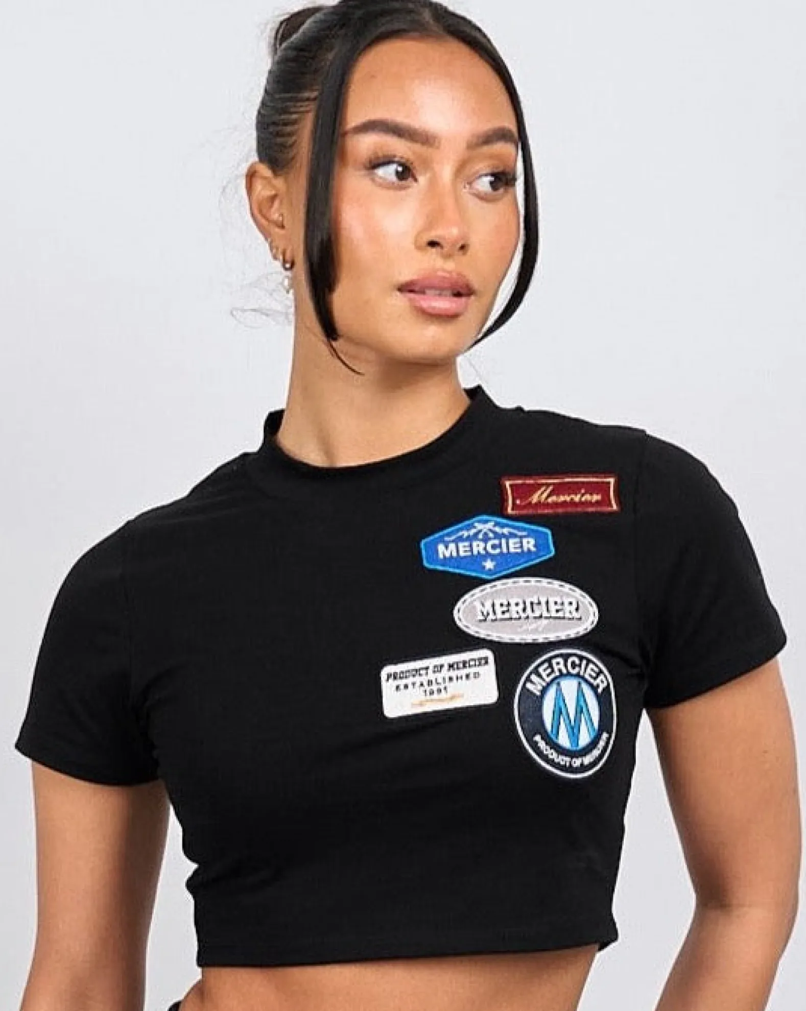 Womens Black OG Badge Cropped Baby Tshirt