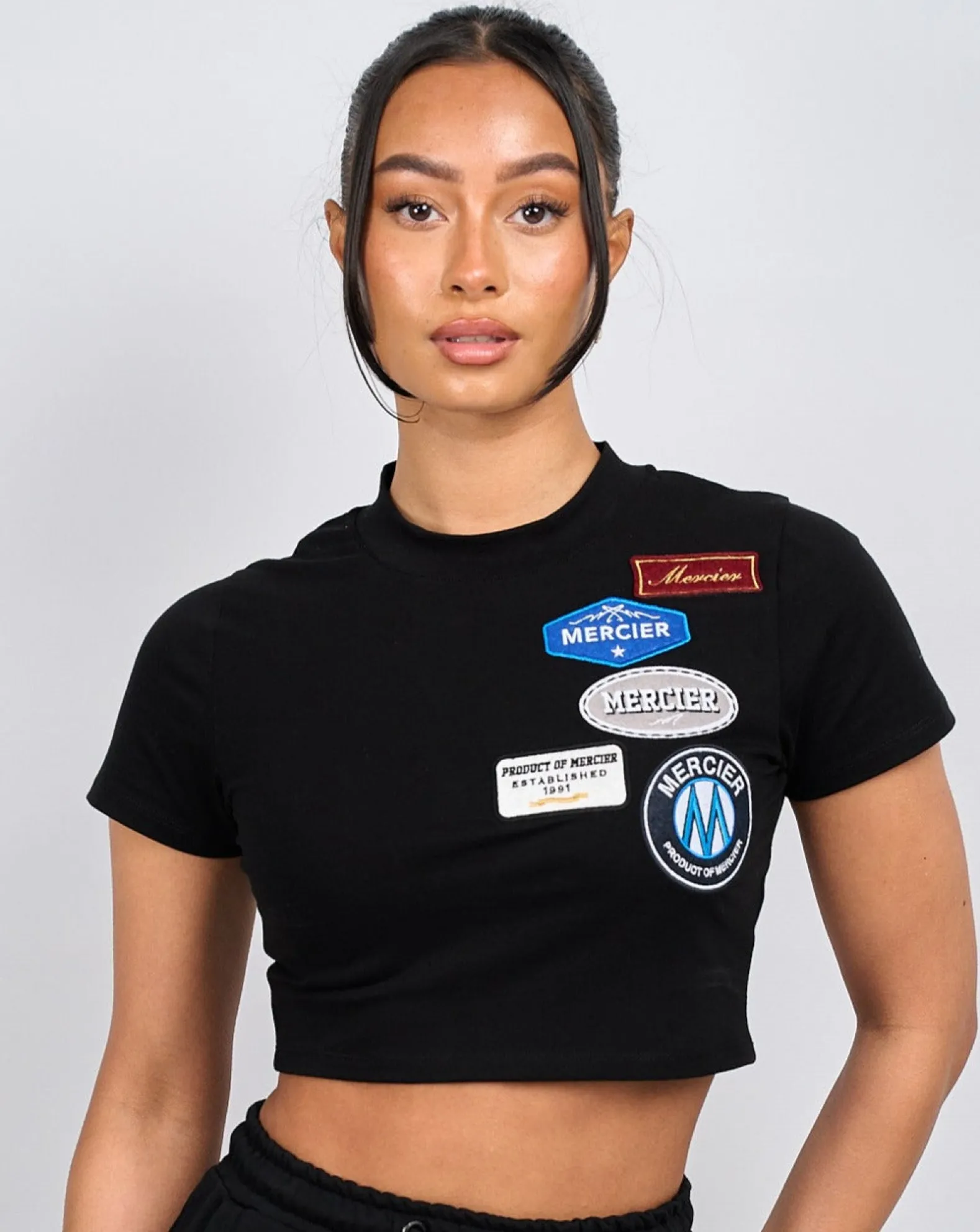 Womens Black OG Badge Cropped Baby Tshirt