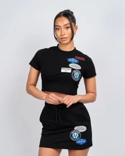 Womens Black OG Badge Cropped Baby Tshirt