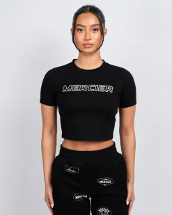 Womens Black Score Diamante Baby Tshirt