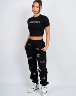 Womens Black Score Diamante Baby Tshirt