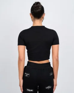 Womens Black Score Diamante Baby Tshirt