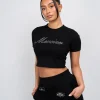 Womens Black Script Diamante Baby Tshirt