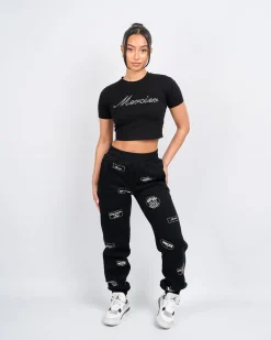 Womens Black Script Diamante Baby Tshirt