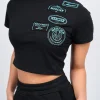 Womens Black Tiffany Badge Raw Edge Baby Tshirt