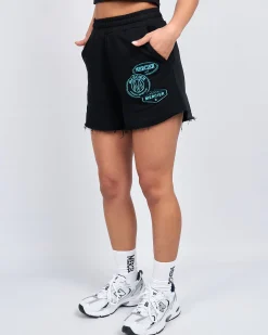 Womens Black Tiffany OG Badge Raw Edge Short