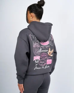 Womens Charcoal Pink Multi Tour Hoodie