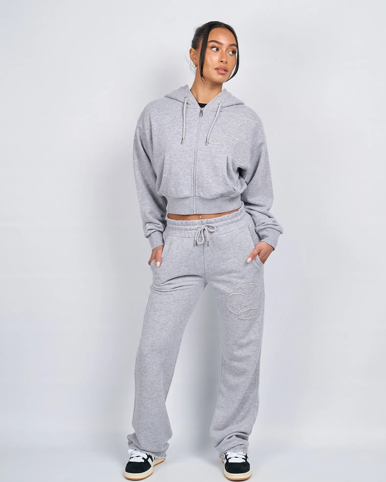 Womens Grey Marl OG Badge Raw Joggers