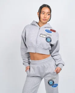 Women's Grey Marl OG Badge Crop Zip Hoodie