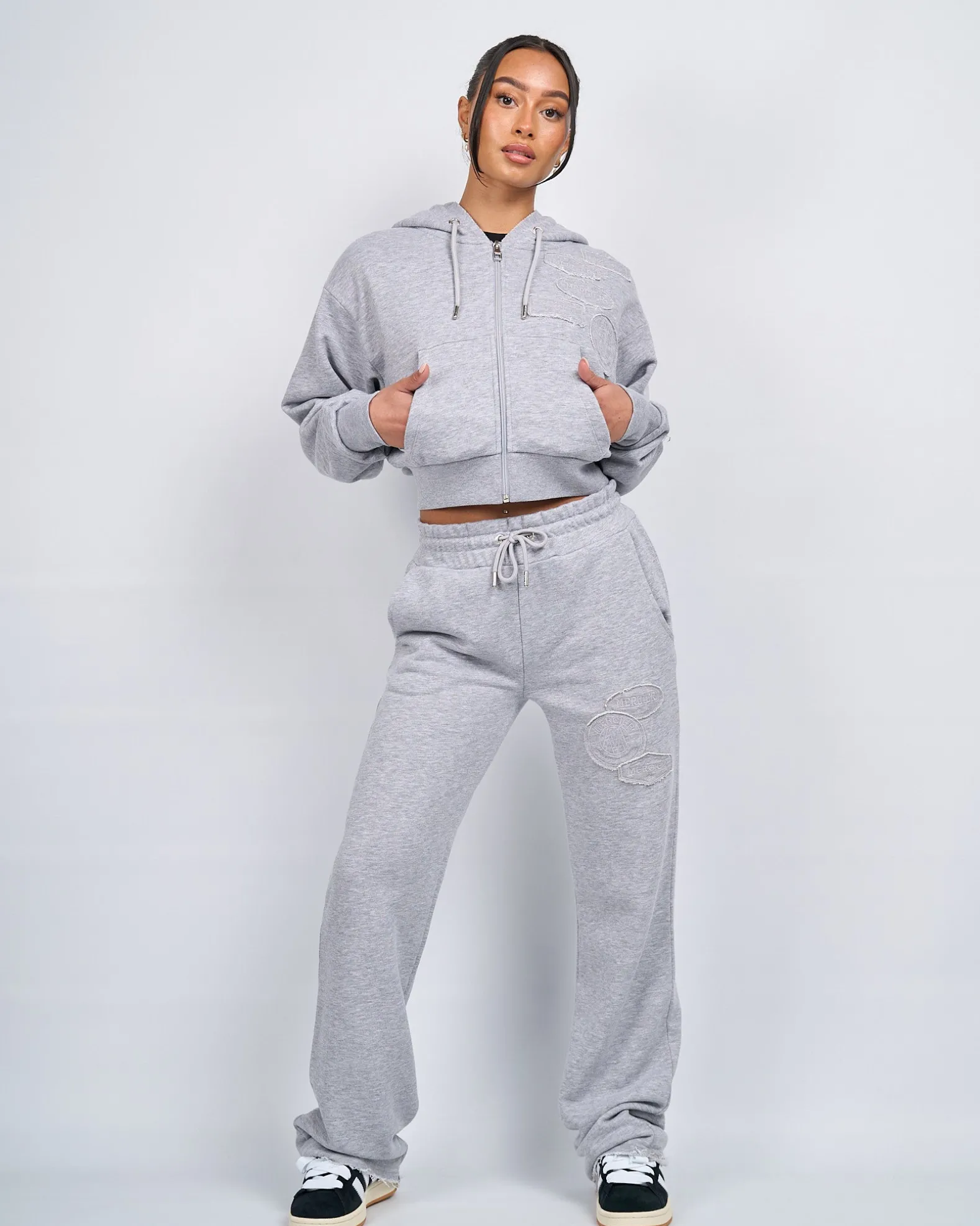 Womens Grey Marl OG Badge Raw Joggers