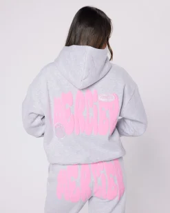 Womens Grey Pink Bubble Hoodie