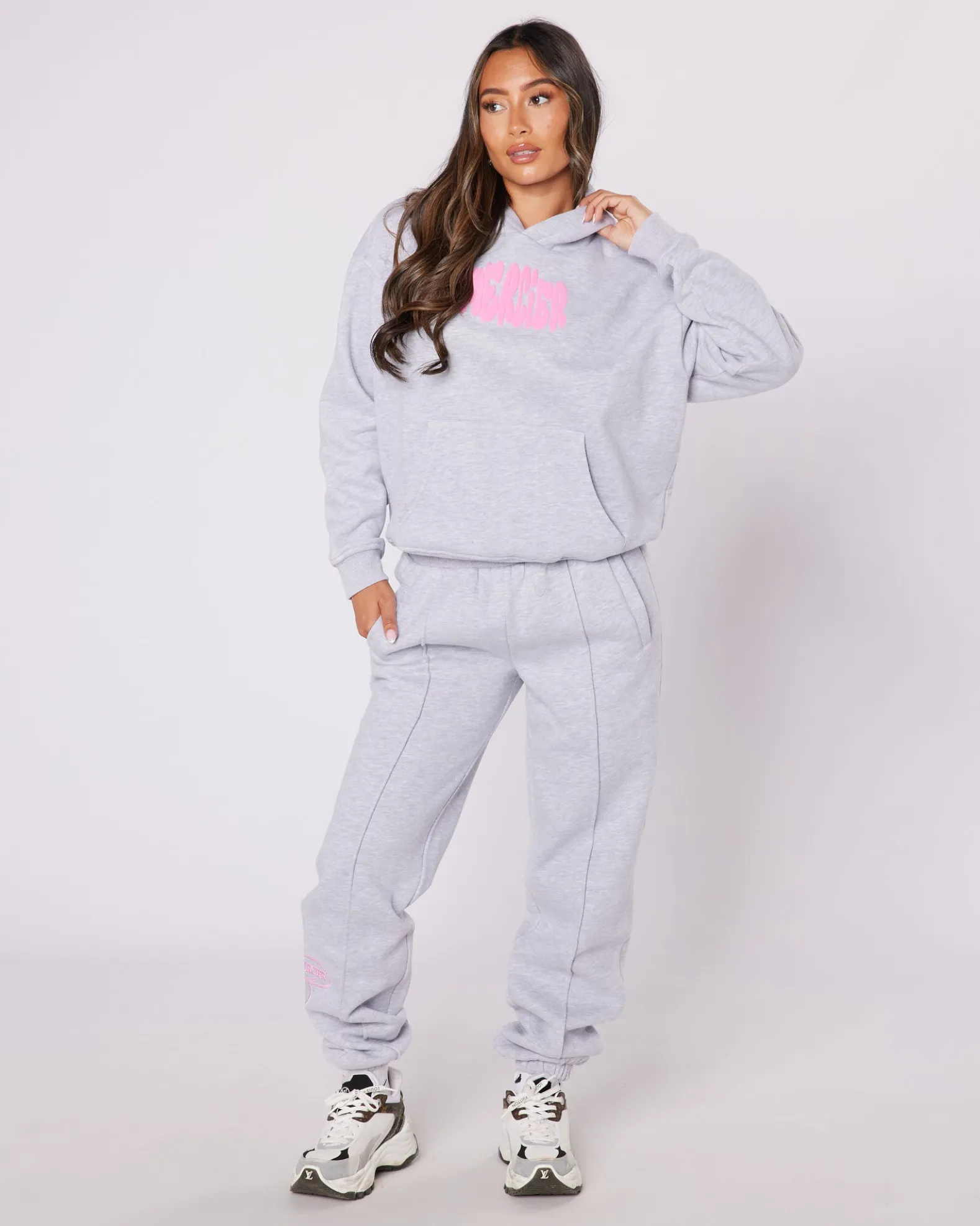 Womens Grey Pink Bubble Hoodie