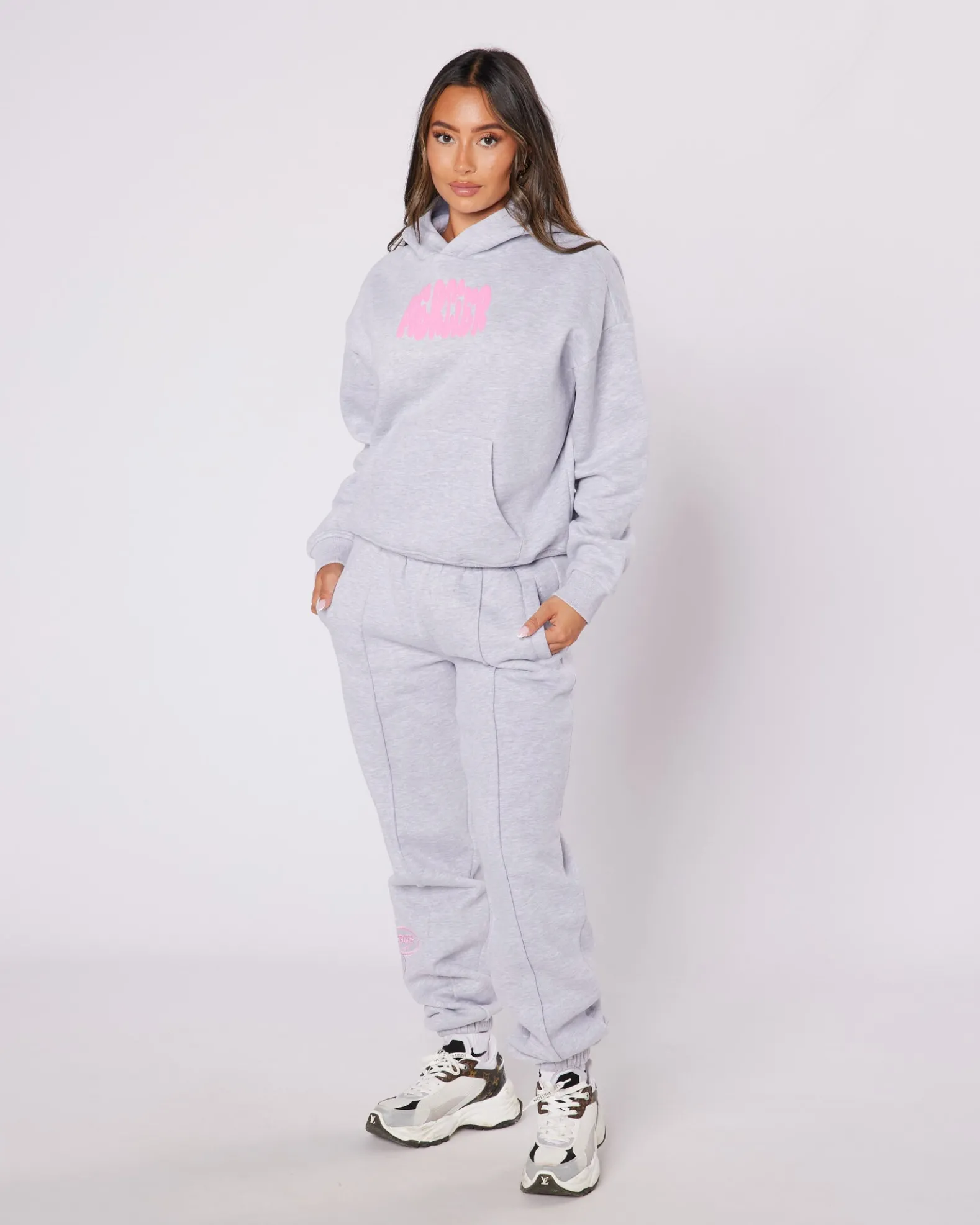 Womens Grey Pink Bubble Jogger