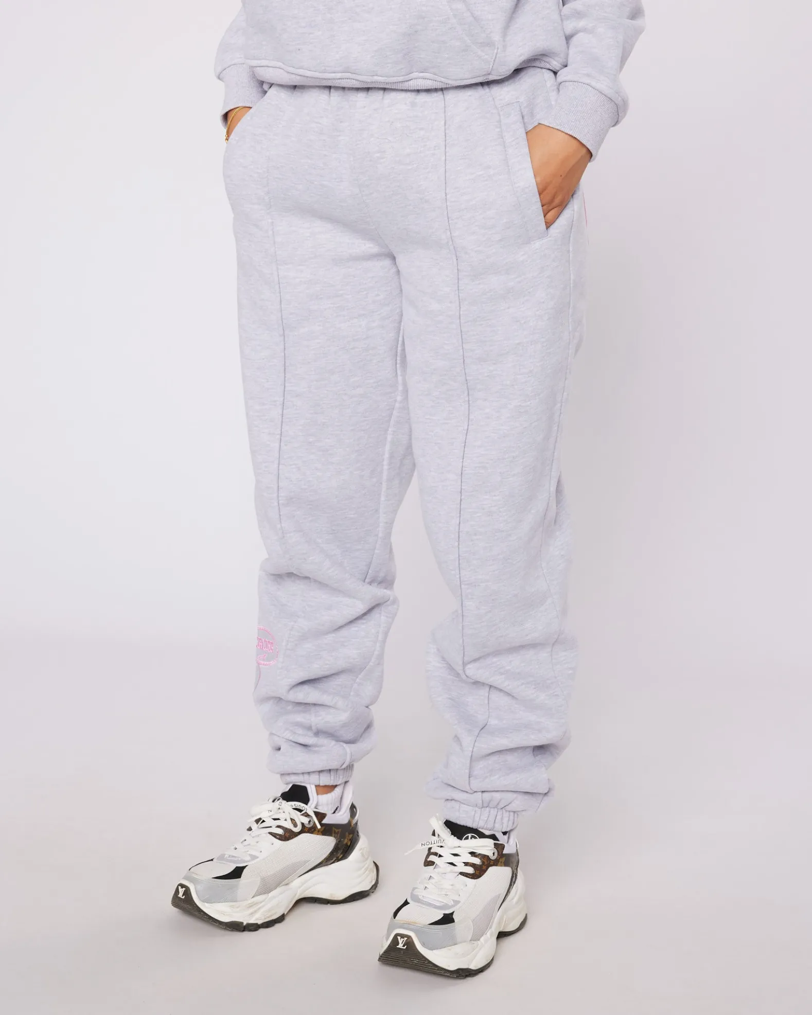 Womens Grey Pink Bubble Jogger