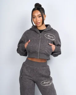 Womens Grey Round Up Cropped Hoodie