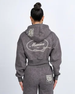Womens Grey Round Up Cropped Hoodie
