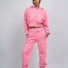 Women's Pink Distressed Joggers