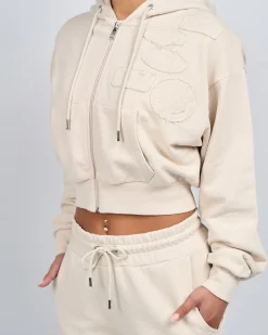 Womens Stone OG Badge Raw Cropped Hoodie