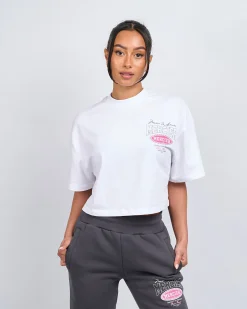 Womens White Pink Multi Tour Cropped Tshirt