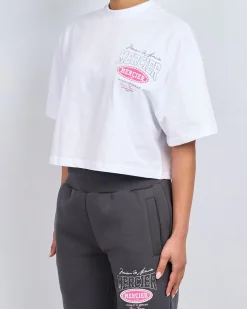 Womens White Pink Multi Tour Cropped Tshirt